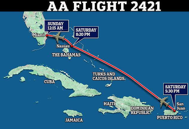 American Airlines Flight 2421 was scheduled to take two hours to reach Miami after departing Puerto Rico at 5:30 p.m. Saturday, but arrived in the city Sunday afternoon