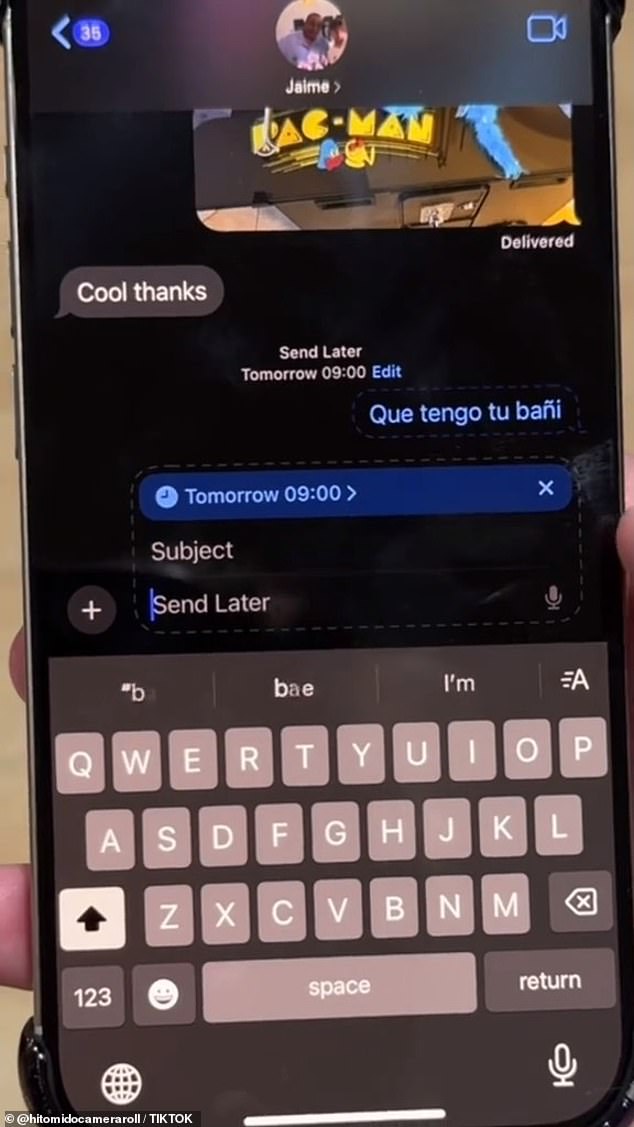 Tyler Morgan shows how to send a text message in a TikTok.