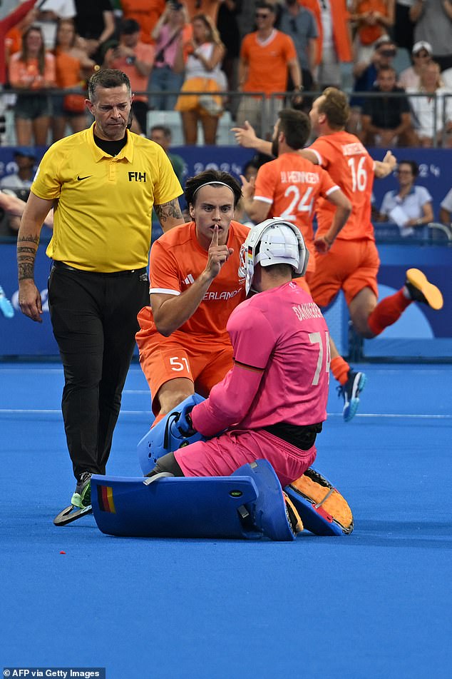 Dutch star Duco Telgenkamp mocked German goalkeeper Jean-Paul Danneberg after securing victory in a dramatic shootout