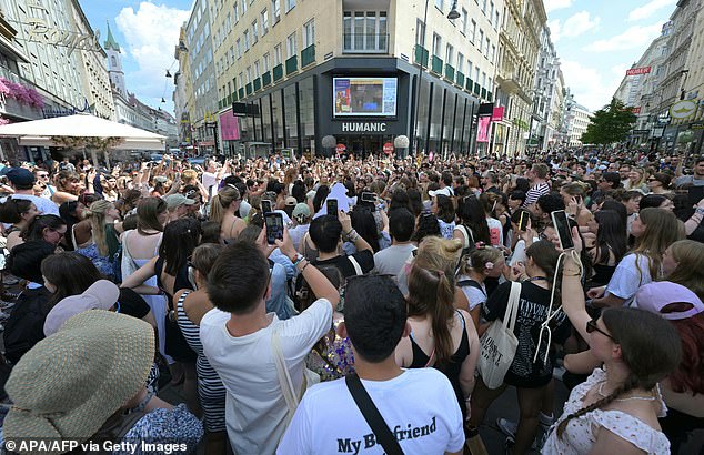 Fans of singer Taylor Swift - swifties - gather in Vienna, Austria on August 8, 2024, after the star's concerts were canceled at the last minute due to a terror threat