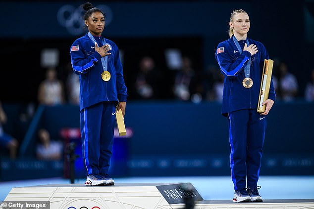 She also won gold on the vault (seen above) and a silver medal on the floor exercise