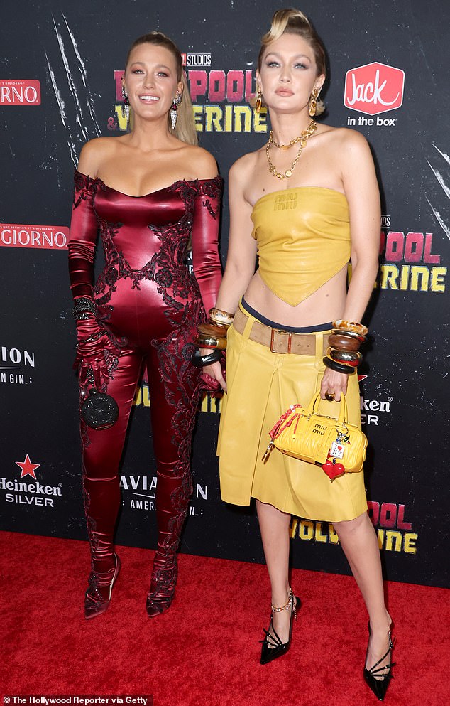 She also borrowed gear from her friend Gigi Hadid, who she was photographed with last month while attending the premiere of Deadpool & Wolverine.