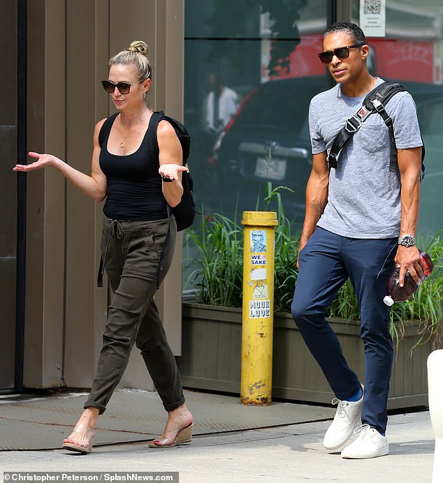 Amy Robach and TJ Holmes appeared to be engaged in a tense conversation when they were spotted in New York City on Tuesday.