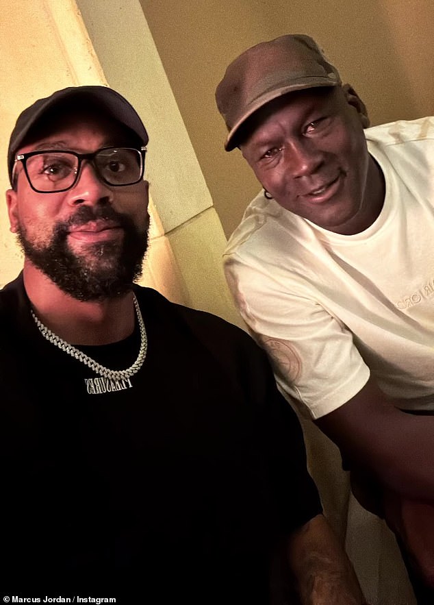 Marcus is pictured with his NBA legend father Michael Jordan, 61 - who is worth an estimated $3.2 billion. His father previously admitted he did not approve of their romance