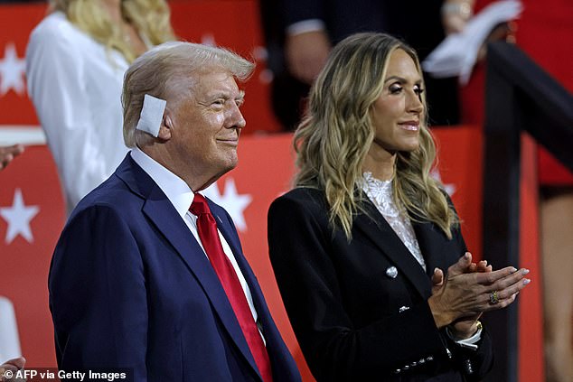 Republican presidential candidate Donald Trump with his daughter-in-law Lara at the Republican National Convention last month in Milwaukee