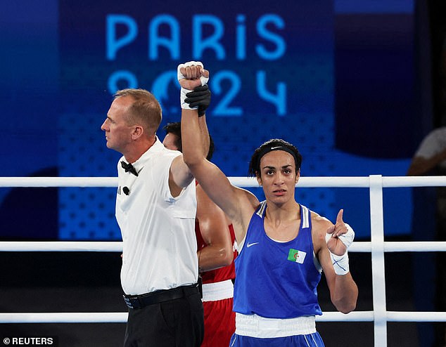 Khelif (right) reached the final of the women's 66kg boxing tournament on Tuesday