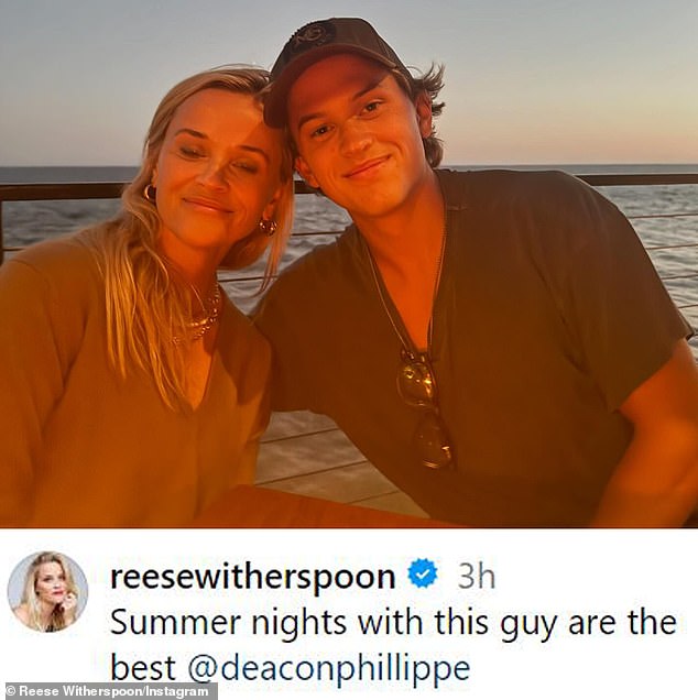 On Friday, the 48-year-old Legally Blonde star shared two portraits of herself and her son chilling by the ocean on Instagram