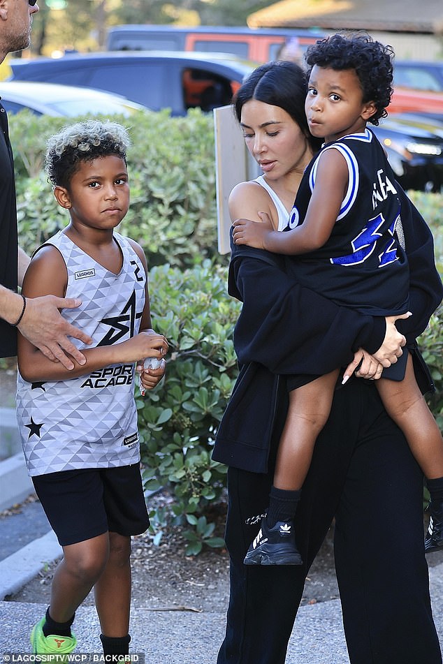 The 43-year-old founder of SKIMS was spotted at her eight-year-old son Saint West's basketball game in Los Angeles