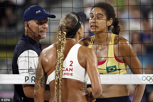 Brandie Wilkerson (left) and Ana Patricia Silva Ramos (right) exchanged words at the net