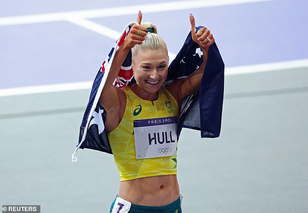 Hull (pictured celebrating) became the first Australian woman to win an Olympic medal in a race over 800 metres