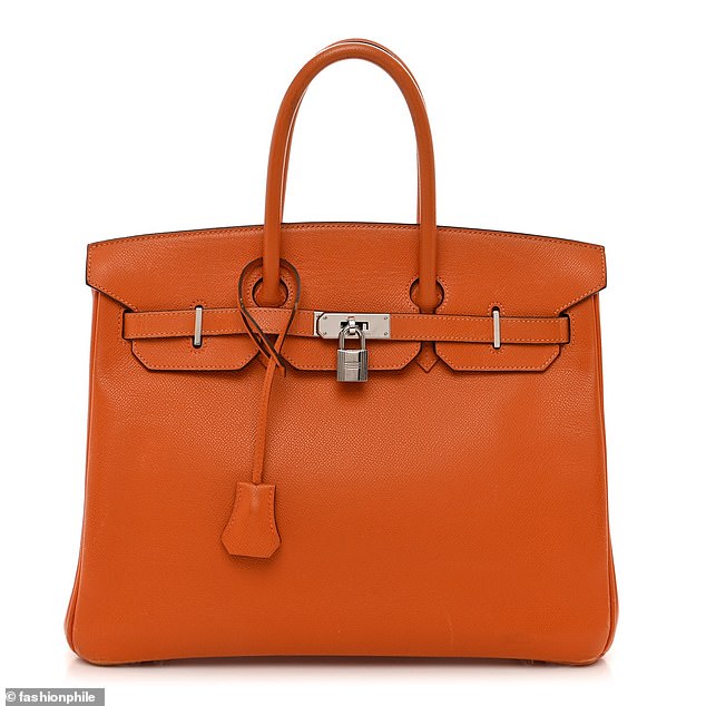 The Hermès Epsom Birkin 35, made of orange d'H epsom leather and palladium-plated hardware, costs $11,500 at TheRealReal