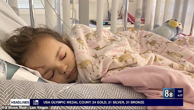 The young girl is now recovering at home after scans showed she suffered no brain damage from the attack