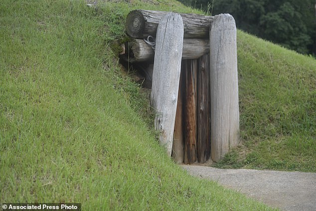 The entrance to the Earth Lodge, where the Native Americans held council meetings for 1,000 years until their forced removal in the 1820s,