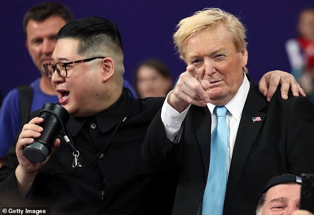 Australian music producer Howard X (left), a well-known impersonator of the North Korean leader, posed with Donald Trump impersonator Russell White (right)