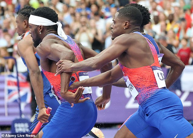 The US was hit hard by a botched baton handover in the men's 4x100m final on Friday