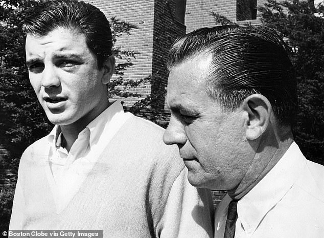 Tony Conigliaro and his father leaving Sancta Maria Hospital in Cambridge in 1967