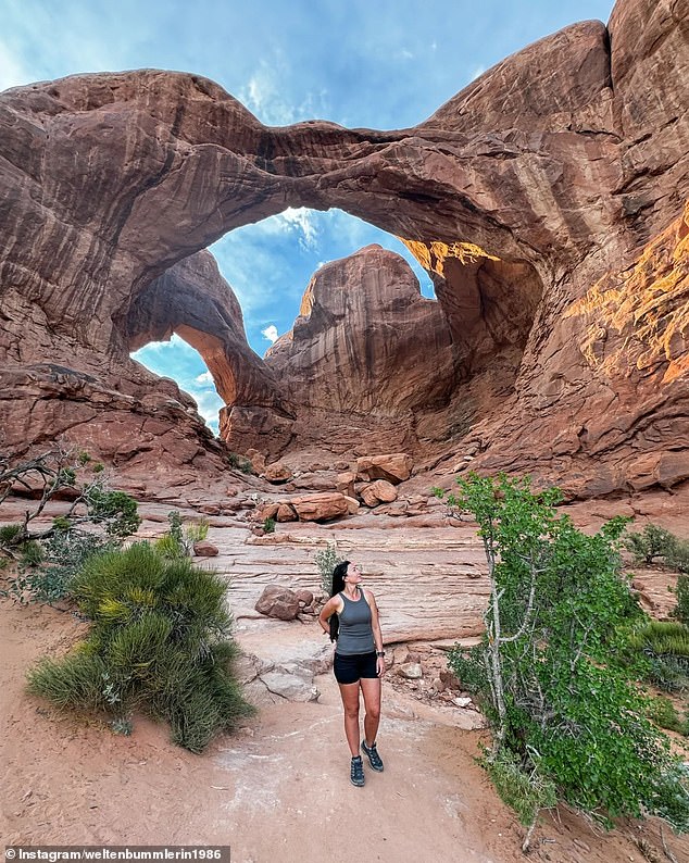 Double Arch was formed from 190 million year old Navajo Sandstone that originated in the Late Triassic to Early Jurassic periods.