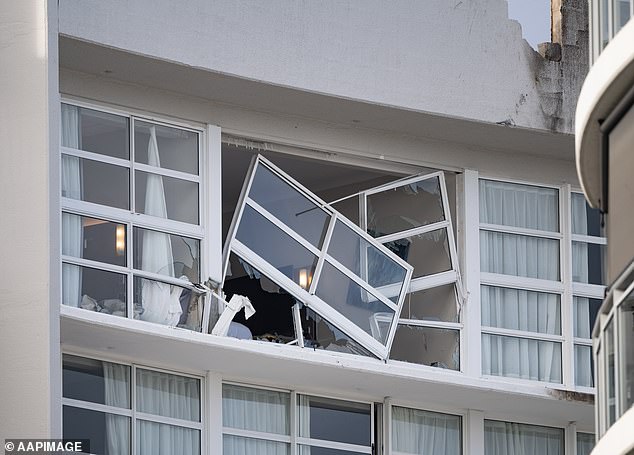 Queensland Police have declared a Public Safety Preservation Act (PSPA) and an exclusion zone has been established covering Esplanade, Minnie Street, Aplin Street and Grafton Street (pictured is a damaged room in the hotel)