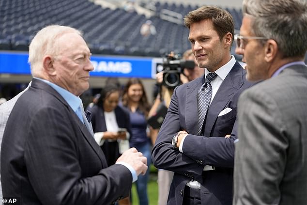 He was spotted chatting with host Kevin Burkhardt and Cowboys owner Jerry Jones