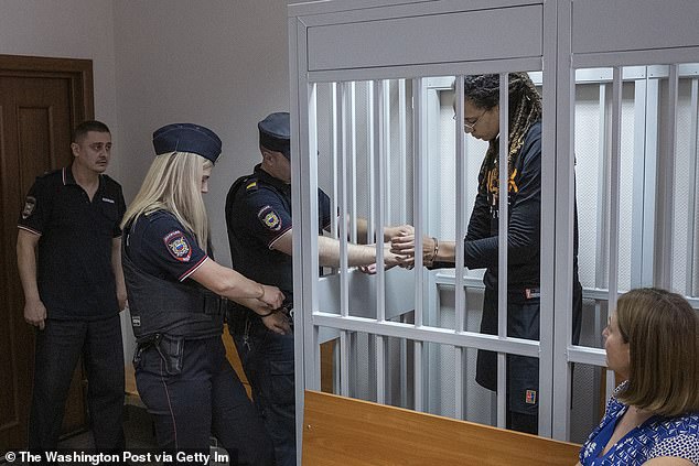 WNBA star Brittney Griner in front of Russian court in Moscow, Russia on July 27, 2022