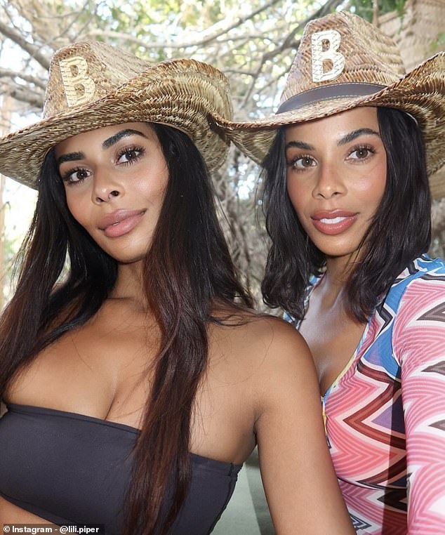 She took a final selfie with Rochelle in which they both wore straw cowboy hats with the letter 'B' on them