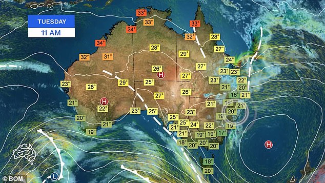 A new trough is forecast to form between Mackay and Hervey Bay on Monday or Tuesday