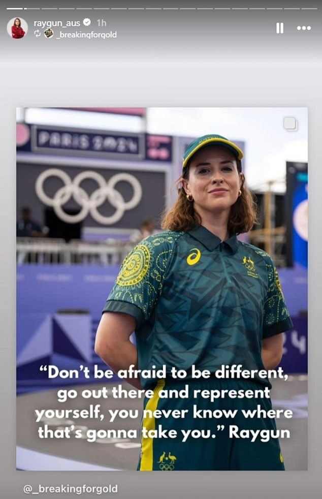 Raygun shared this image on her Instagram Stories shortly after she withdrew from the Olympics