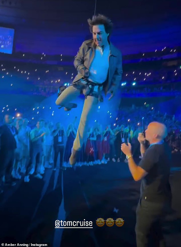 The 23-year-old runner filmed the 62-year-old Hollywood star as she jumped from the roof of the Stade de France in a death-defying stunt during an extravagant handover ceremony