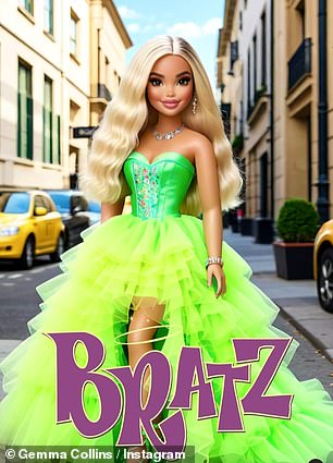 Gemma embraced her inner Bratz doll and joined in on the social media trend, transforming herself into a version of the cartoon doll in a similar dress