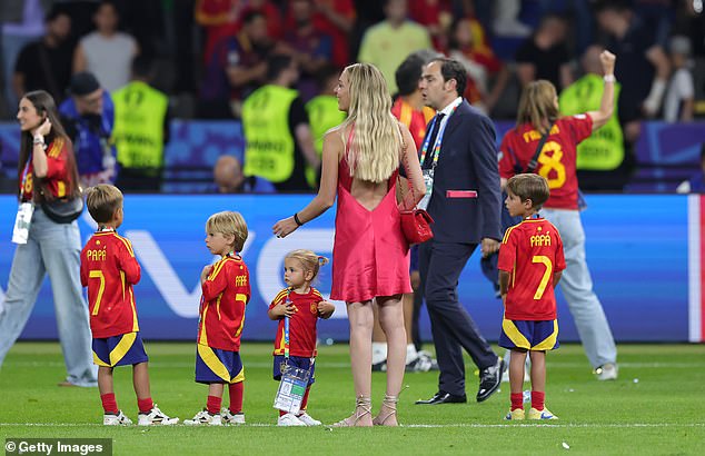 Morata and Campello's four children also took to the field after Spain beat England 2-1