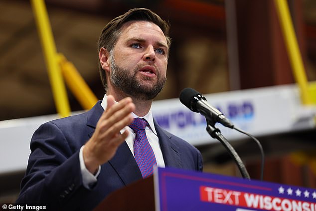 Republican vice presidential candidate Senator JD Vance (R-OH) speaks at NMC-Wollard Inc. / Wollard International on August 7, 2024 in Eau Claire, Wisconsin