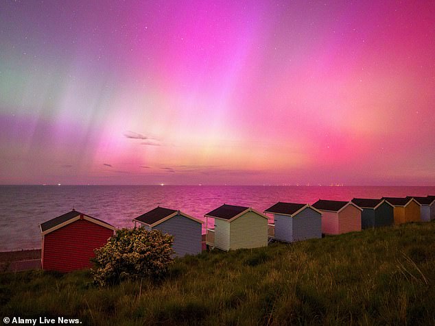 The breathtaking Northern Lights - also known as aurora borealis - can be seen in Minster on Sea, Kent, May 10, 2024