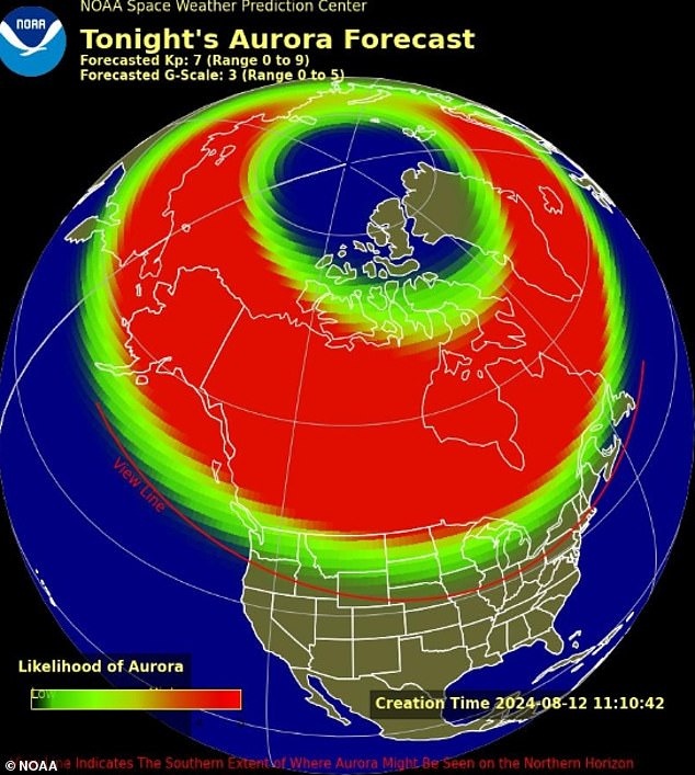 According to the US National Oceanic and Atmospheric Administration (NOAA), your best chance of seeing the Northern Lights tonight is over Canada and Alaska