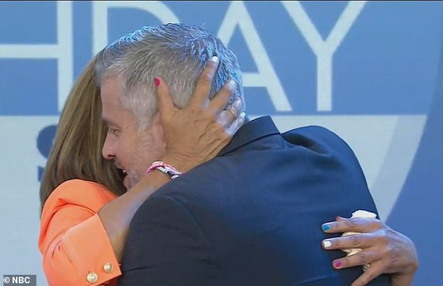 Hoda gave Bart a big hug when he surprised her in the Today studio on Monday morning