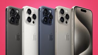 iPhone 15 Pro series on pink background