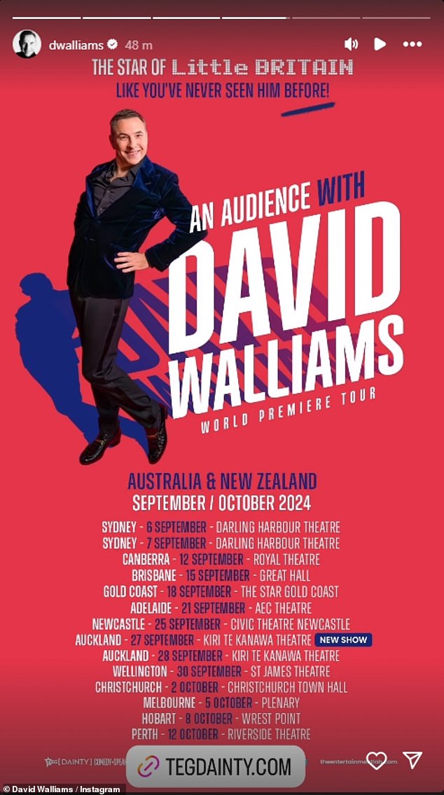 The writer will travel to Australia and New Zealand in September and October, with the tour coming after he revealed last year that his controversial court case had prevented him from using his sense of humour.