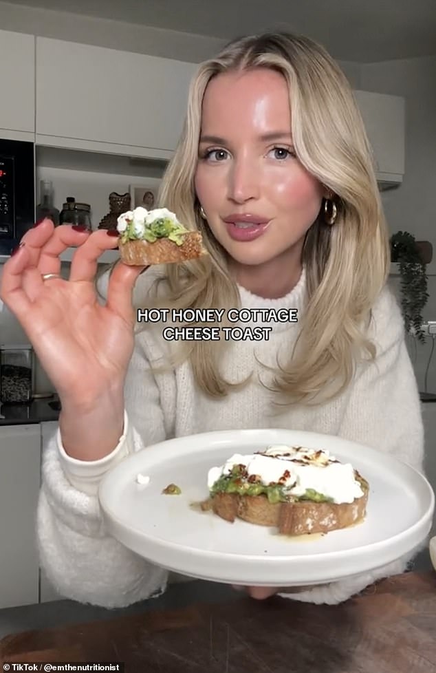 Emily English, a nutritionist who studied at King's College London, went viral with her version of warm honey cottage cheese toast, which has been viewed more than 4 million times