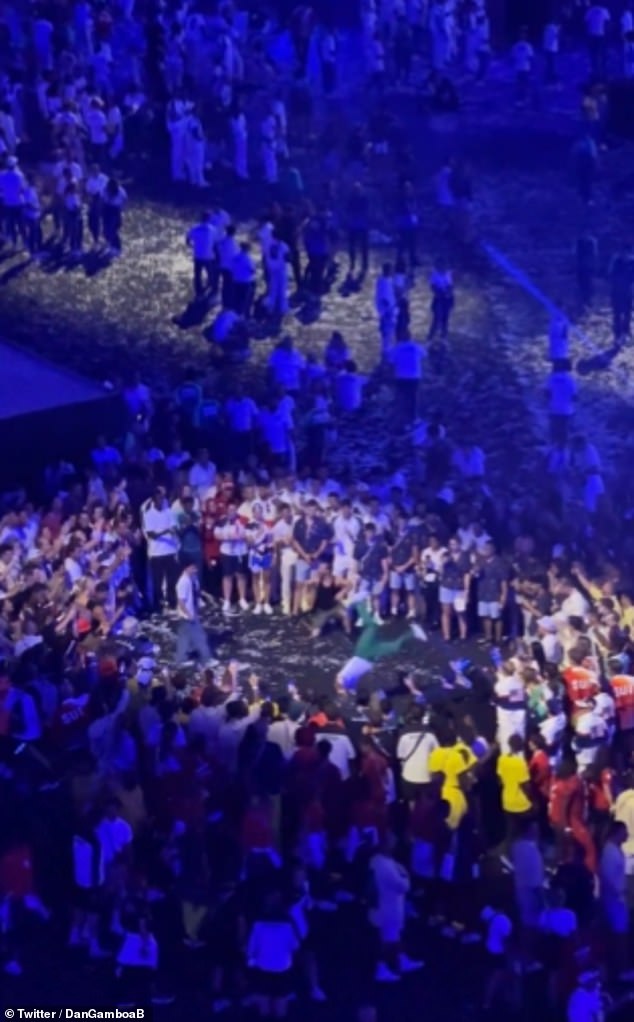 Breakdancers broke ranks to perform in an unscheduled manner during the closing ceremony, much to the delight of the athletes