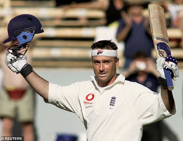 The left-handed Surrey batsman was a talisman for England and a hero to many who grew up watching cricket in the 1990s (pictured here in March 2002 after hitting a double century in a Test match against New Zealand)