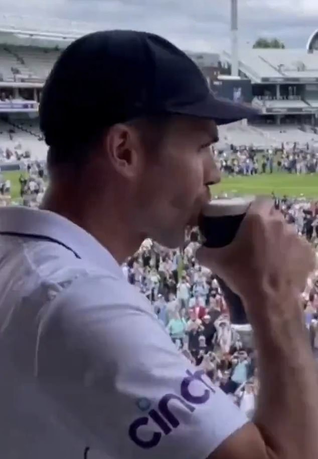 Anderson hilariously drank a pint of Guinness on the Lord's balcony after his final Test match