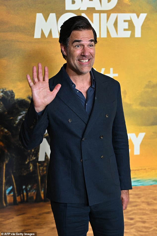 Rob Delaney was dressed to impress for the evening in a navy double-breasted blazer and trousers as he posed for photographs