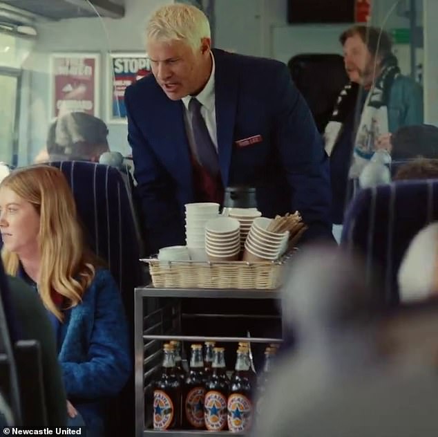 A former player also appeared in the video as he was seen offering Newcastle Brown Ales to fans