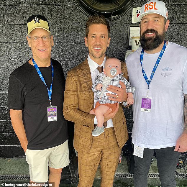 Aaron Rodgers' father Ed (left), brother Jordan (center) and brother Luke (right)