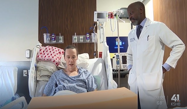 He is pictured above in the hospital with his physician, Dr. Andrew Benedict, who is a trauma surgeon