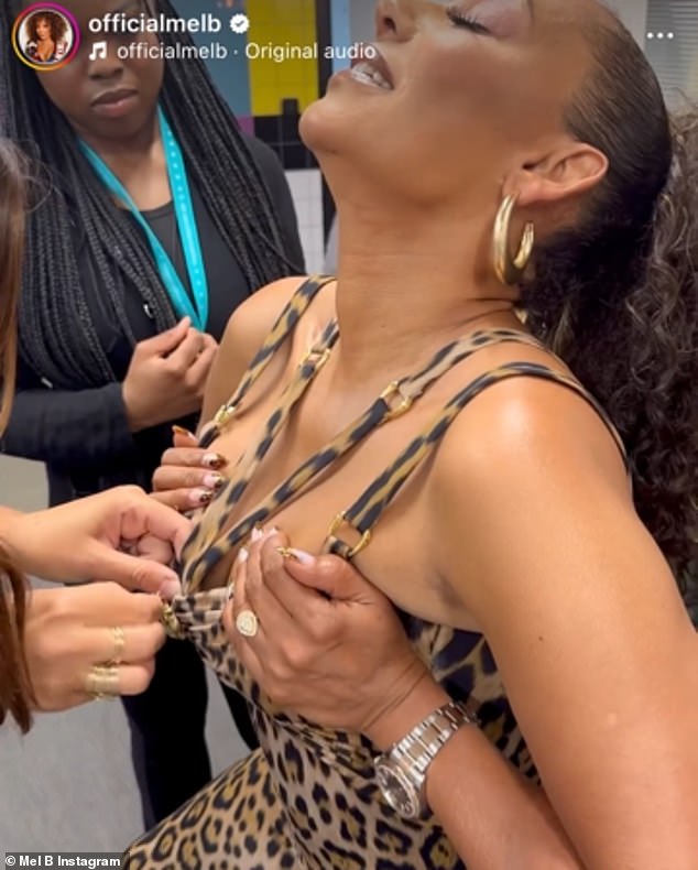 The 49-year-old Spice Girl shared a candid clip on her Instagram on Tuesday showing her bursting out of her sexy outfit