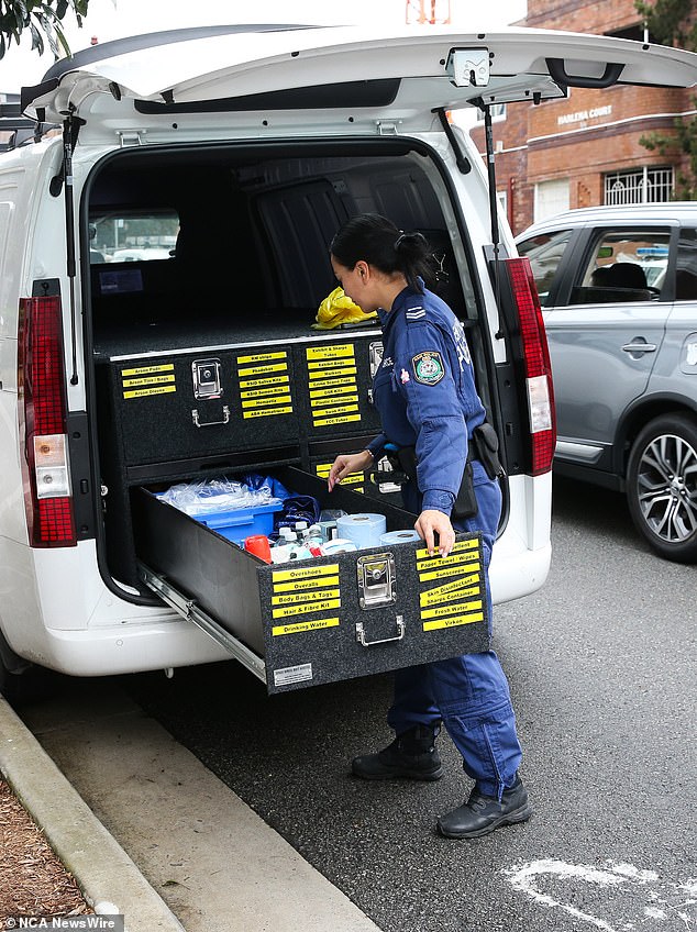 A New South Wales Police spokesperson told Daily Mail Australia that officers will investigate whether there was domestic violence between the two (pictured are forensic officers at the scene)