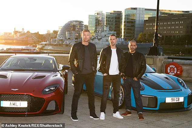 Flintoff left Top Gear and reached a £9 million settlement with the BBC after the crash. Pictured: Flintoff (left) with his Top Gear co-hosts Paddy McGuinness (centre) and Chris Harris (right)