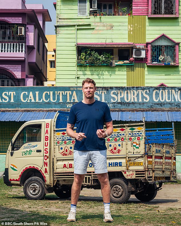 Freddie Flintoff pictured in Calcutta during his programme Freddie Flintoff's Field of Dreams