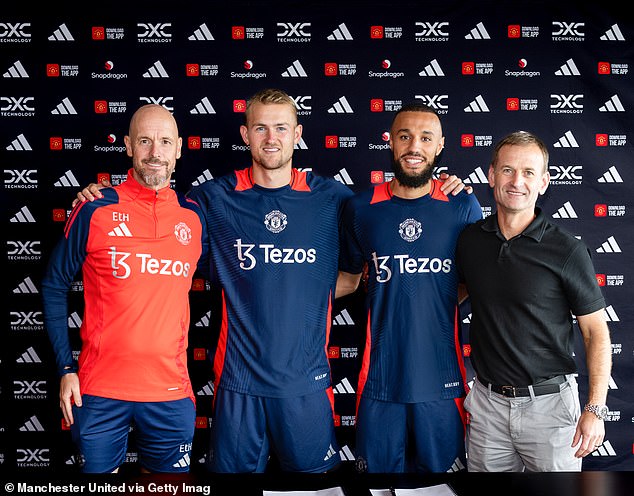 De Ligt reunited with Erik ten Hag (left), under whom he previously played at Ajax