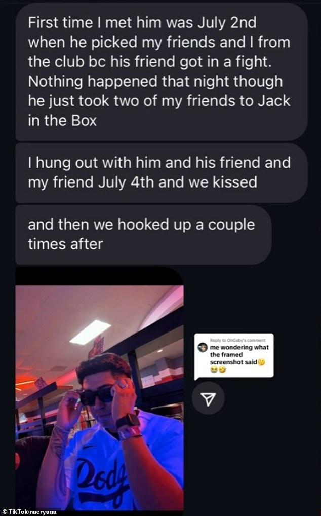 The screenshot showed a conversation the TikTok user had with the woman he cheated with